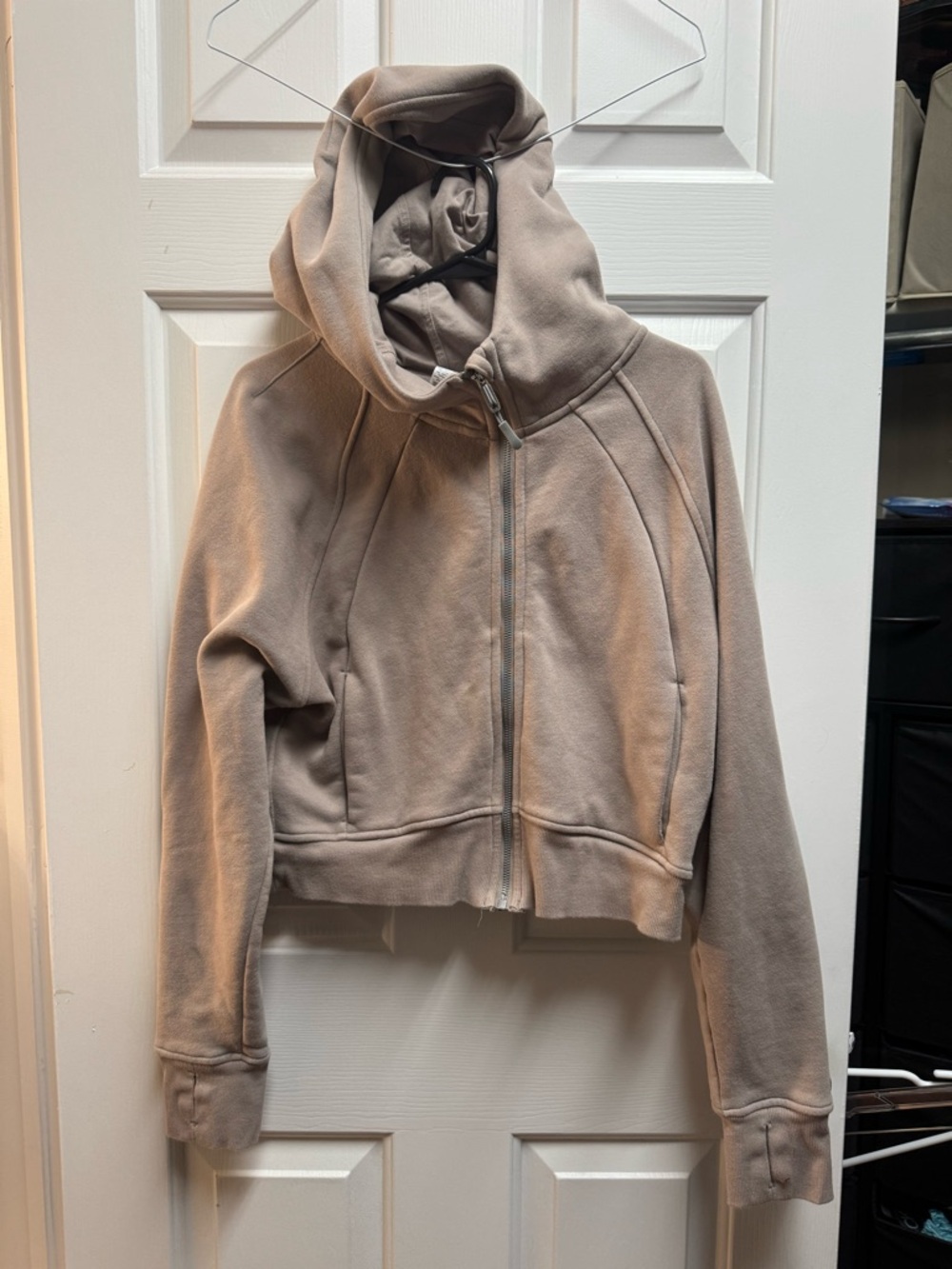 Cropped Hooded Zip Sweatshirt in Taupe
